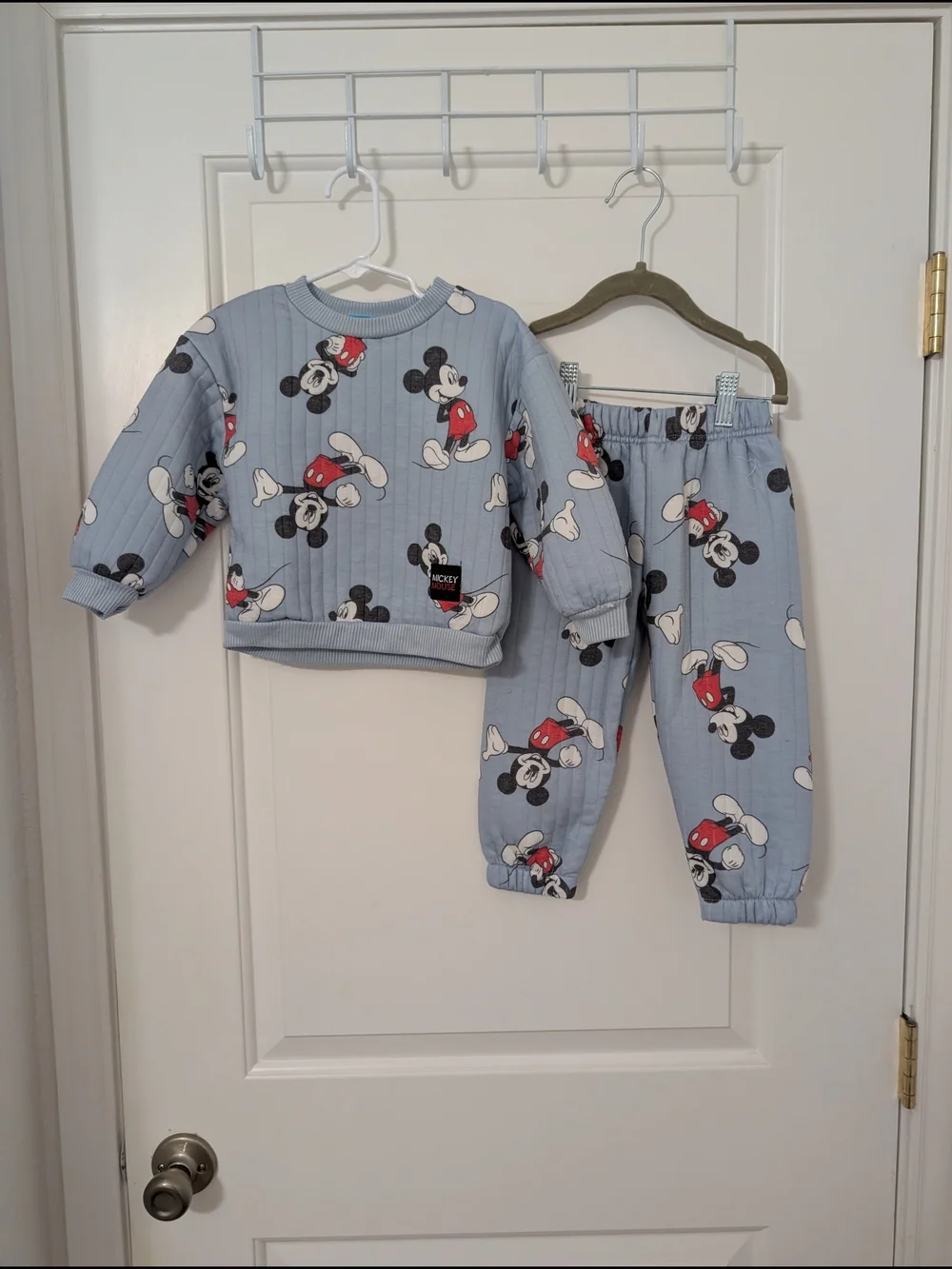 Disney Mickey Mouse Light Blue Ribbed Sweatshirt And Jogger Set